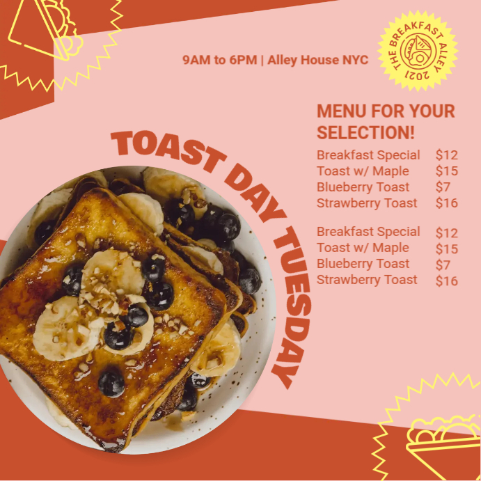 Toast Menu AD Instagram Post template