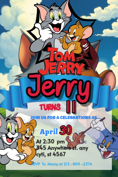 Tom and Jerry invitation Brithday party temple flayer poster temple template