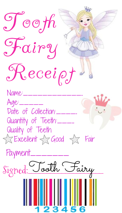 Tooth Fairy Receipt Visitkort template