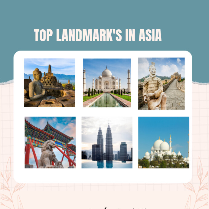 Top landmarks in Asia design of Instagram poster template
