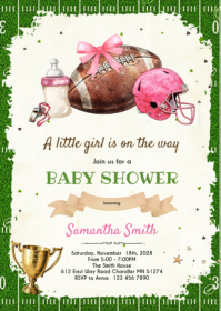 Touchdown football girl baby shower invitation A6 template