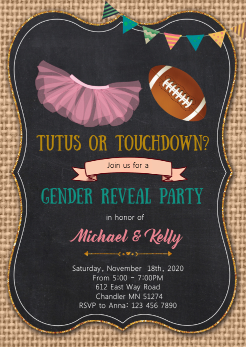 Touchdown Or Tutu Reveal Party Invitation Template