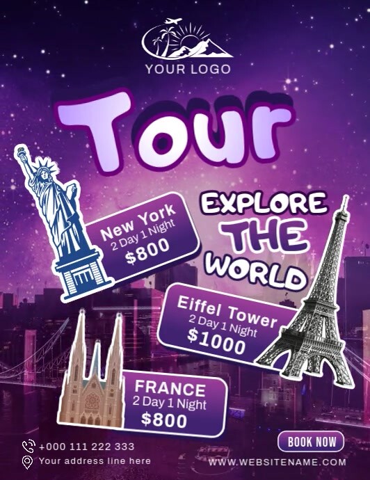 Tour & Travel Template Ulotka (US Letter)