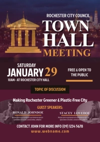 Purple Townhall Meeting Community Day Flyer A4 template