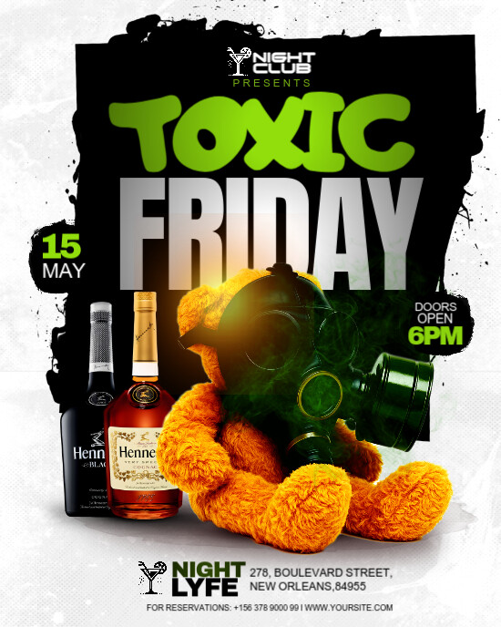 Toxic night party flyer Instagram Portrait template