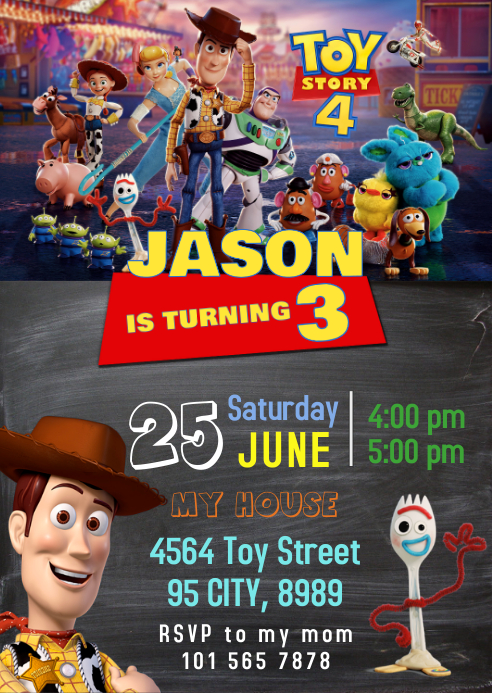 Toy Story 4 Party Birthday Invitation 01 Template Postermywall