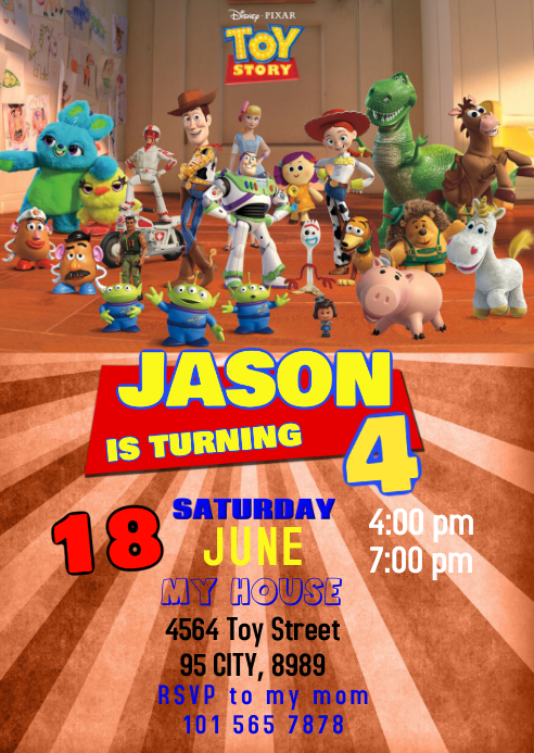Toy Story 4 Party Birthday Invitation 04 Template Postermywall Toy Story 4 Party Birthday Invitation 04 Template Postermywall
