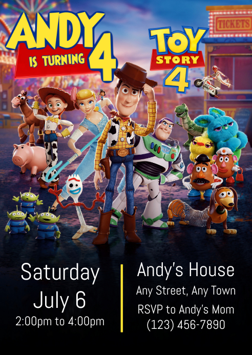 Toy Story 4 Party Invitation 03 Template Postermywall