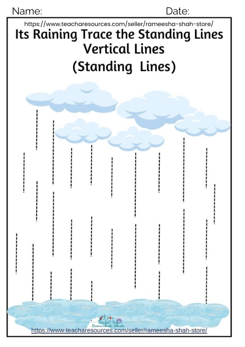 Trace Vertical Lines Activity Its Raining A4 template