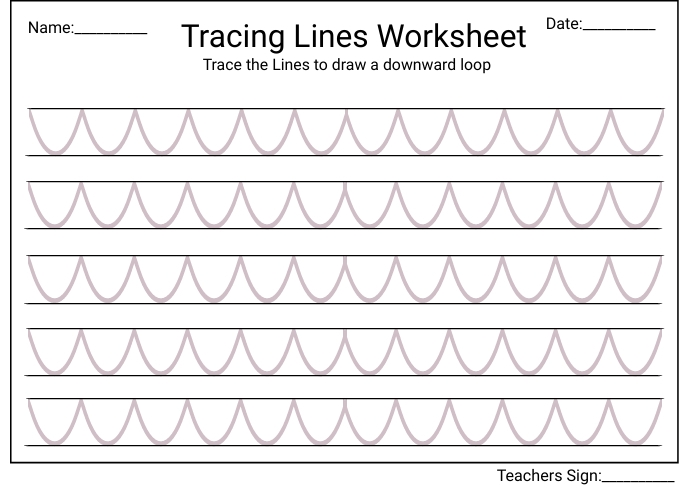 Tracing lines Worksheet Downward loop kids Template | PosterMyWall