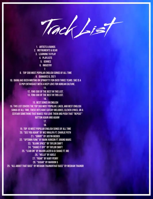 Tracklist Ranking Template Track List Template | PosterMyWall