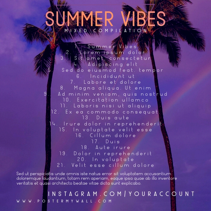 Tracklist Summer Vibes CD Cover Template Обложка альбома