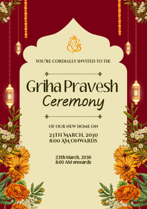 TRADITIONAL INDIAN GRIHA PRAVESH INVITATION Template | PosterMyWall
