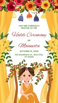 Traditional Indian Haldi Ceremony Invitation Mobile Video Digital Display (9:16) template