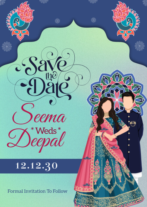 Traditional Indian Wedding Invitation A6 template