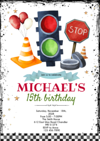 Traffic light party invitation A6 template