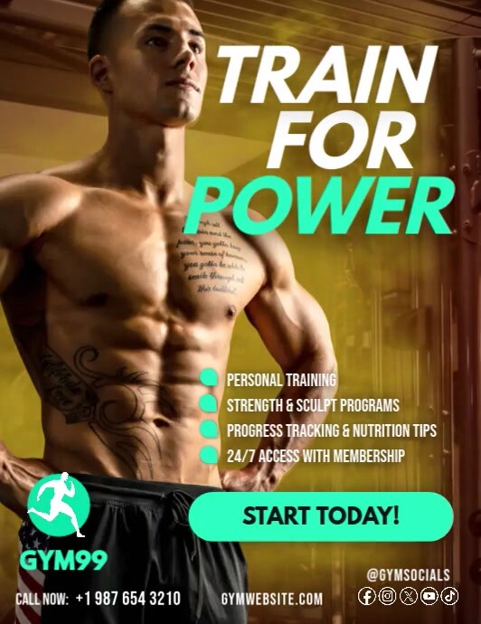 Train for Power – Modern Gym Video Flyer for Personal Training Pamflet (VSA Brief) template