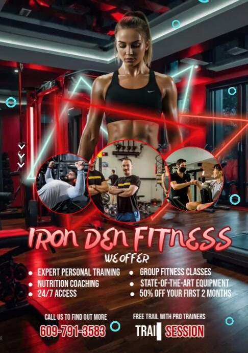 Train Like a Beast at Iron Den Fitness A4 template