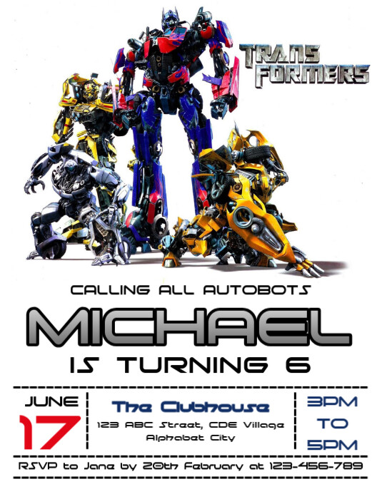 Transformer Birthday Invitation Card Autobots Transformers Detriment