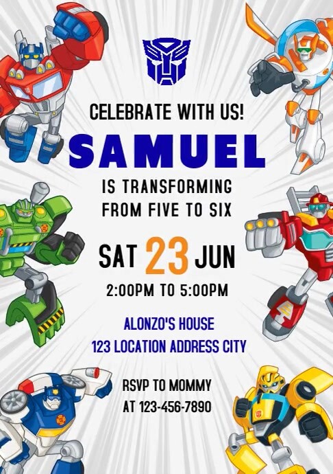 Transformers Joyful Birthday Invitation Templ Template | PosterMyWall