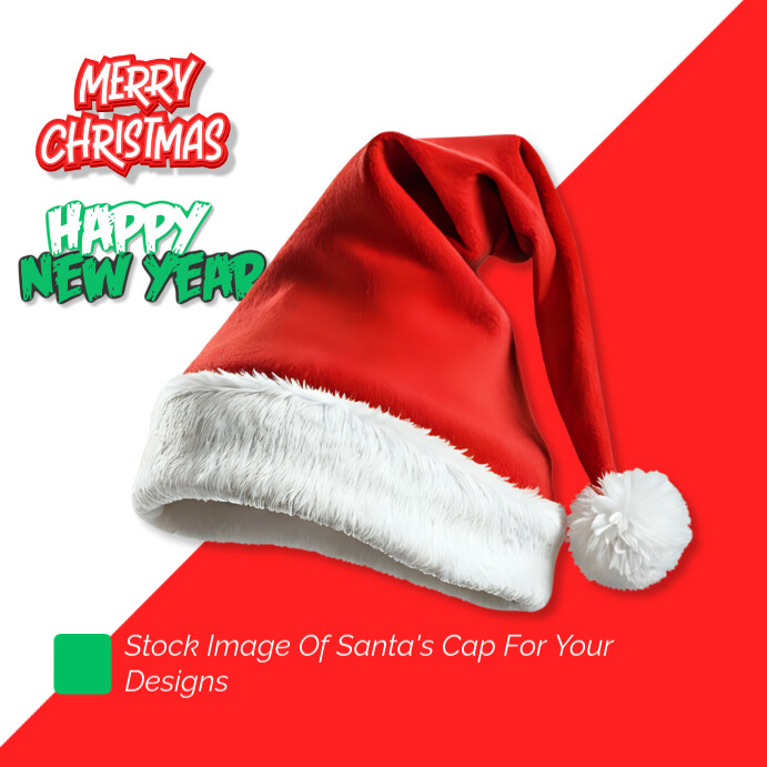 Transparent background Joyful Stock Image  of Santa cap father Christmas Instagram Post template