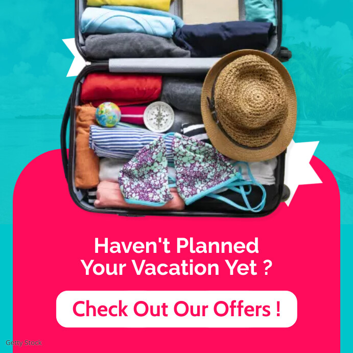 travel agency red and blue minimal modern tem Publicação no Instagram template