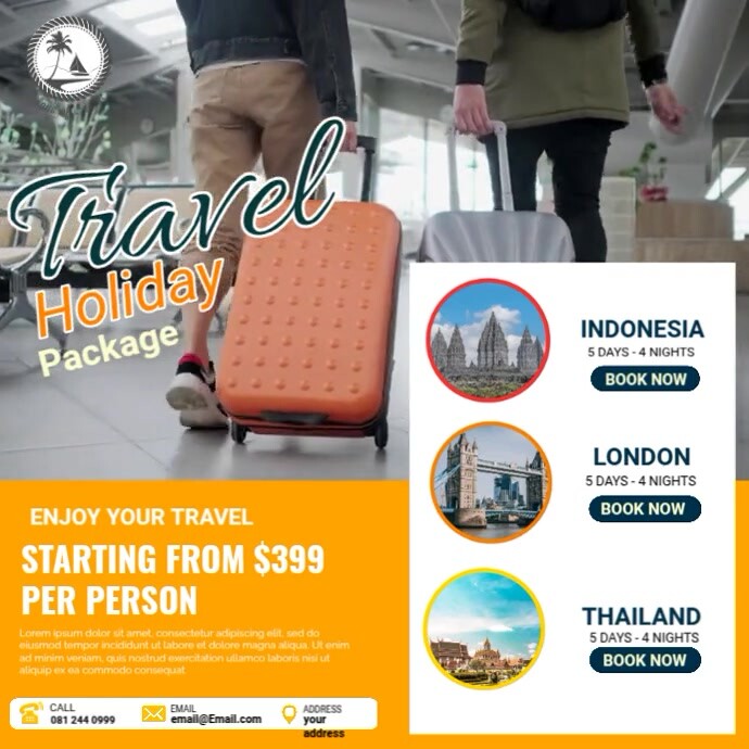 Modèle Travel Holiday Package Video | PosterMyWall