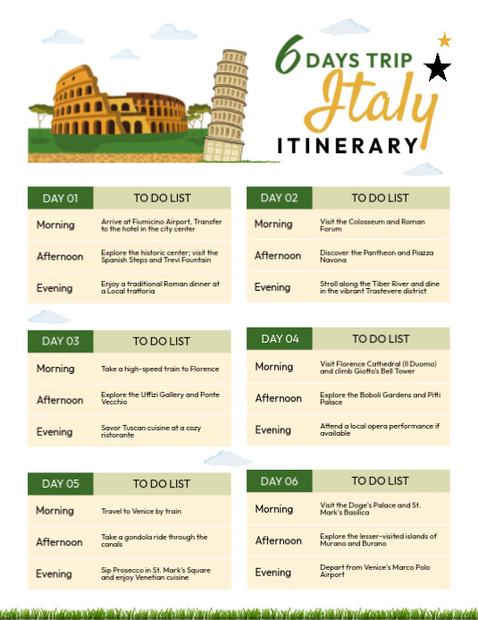 travel itinerary planner italy Template | PosterMyWall