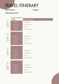 TRAVEL ITINERARY SCHEDULE TEMPLATE A4