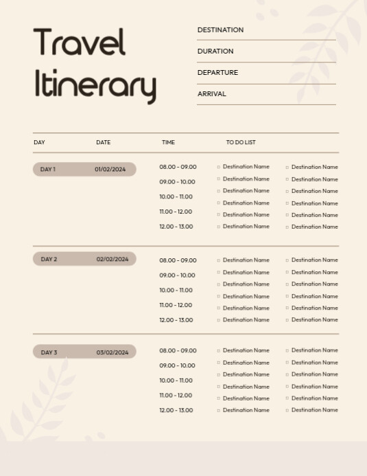 travel itinerary template | PosterMyWall