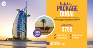 สีส้ม Dubai Holiday Package Facebook Ad Template