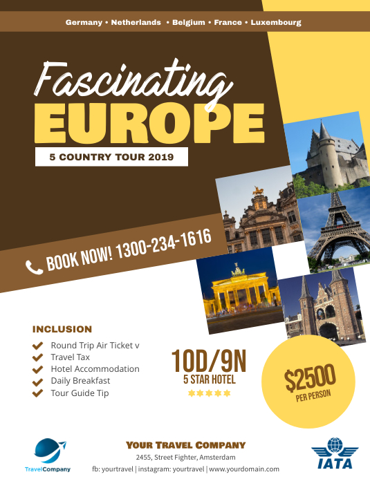 Packages Poster Example Travel Packages Europe Tour Flyer Poster Template | PosterMyWall