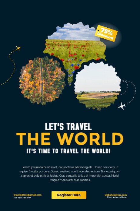 Travel the World with 75% Off – Bold Holiday Poster Template Plakkaat