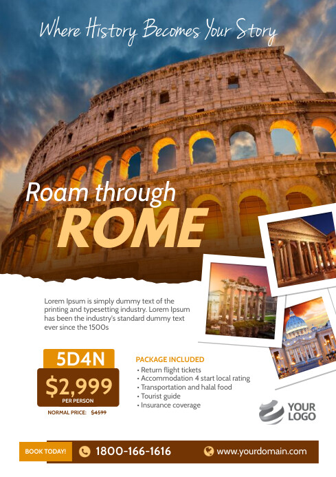 Visit Rame Poster Travel to Rome Flyer Poster Template | PosterMyWall