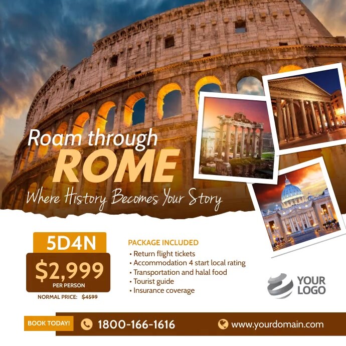 Travel to Rome Social Media Ad Template | PosterMyWall