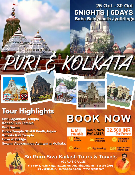 travel trip flyer Puri & Kolkata template