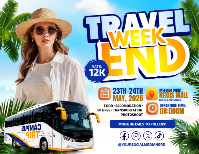White Travel Weekend Flyers Template | PosterMyWall