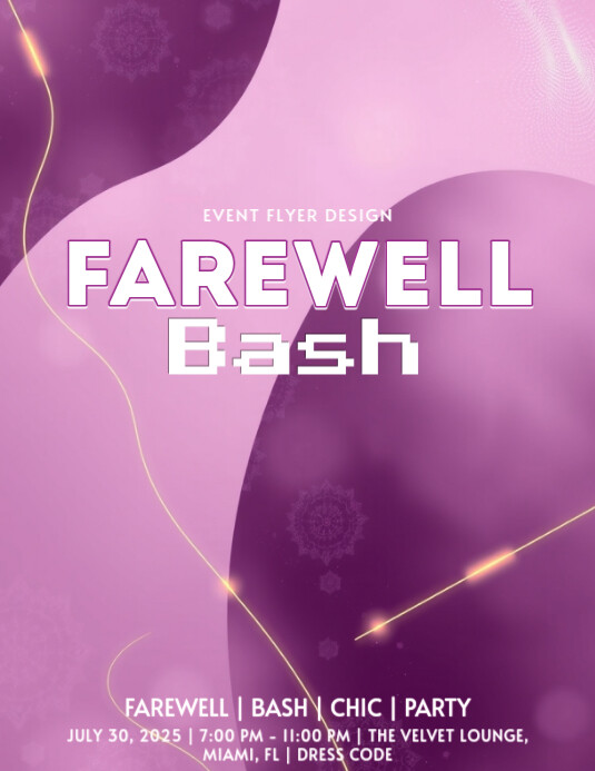 Trendy Farewell Bash Flyer Template | Minimal Sleek Amethyst Gold Design for Nightlife Parties