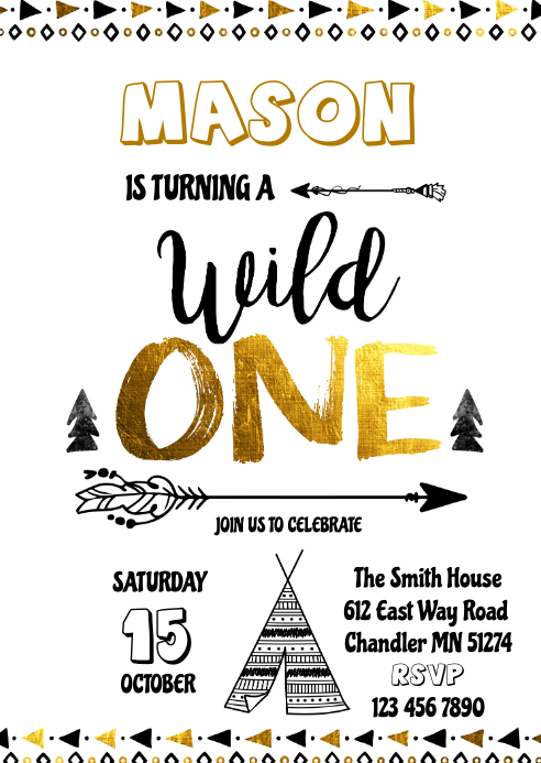 Tribal wild one birthday invitation Template | PosterMyWall