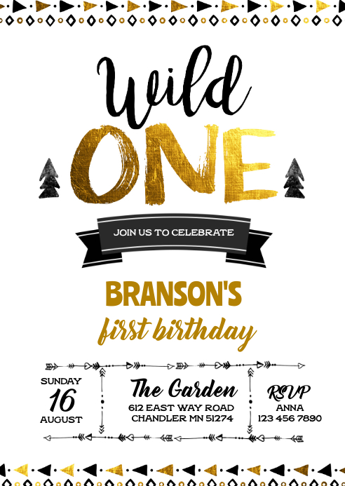 Tribal Wild One Birthday Invitation Template Postermywall