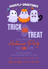 Purple Halloween Party A5 Template