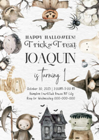 White Halloween Birthday Party A4 Template