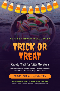 Morado Neighborhood Halloween Trick or Treat 海报 Template