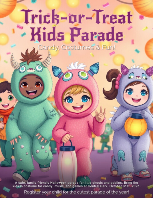 Copy of Trick-or-Treat Kids Parade Halloween flyer template | PosterMyWall