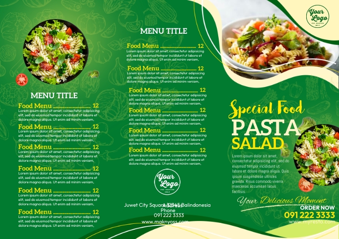 Trifold Pasta Menu Template | PosterMyWall