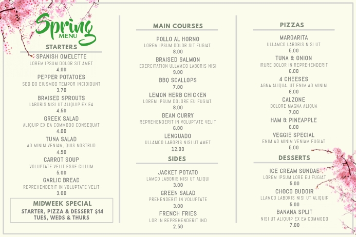 Copy of Trifold Spring Menu Template | PosterMyWall