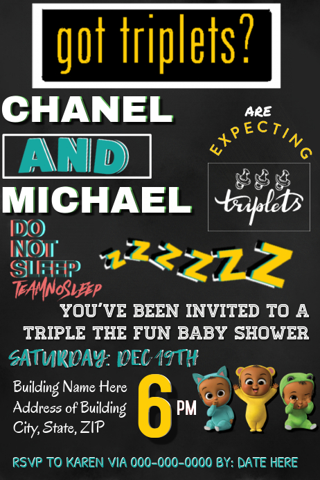 Triplets Baby Shower Party Invitation Template Postermywall