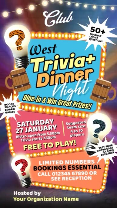 Trivia Dinner Night Display Template | PosterMyWall