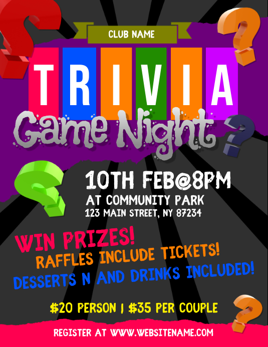 Trivia Game Night Flyer Pamflet (Letter AS) template