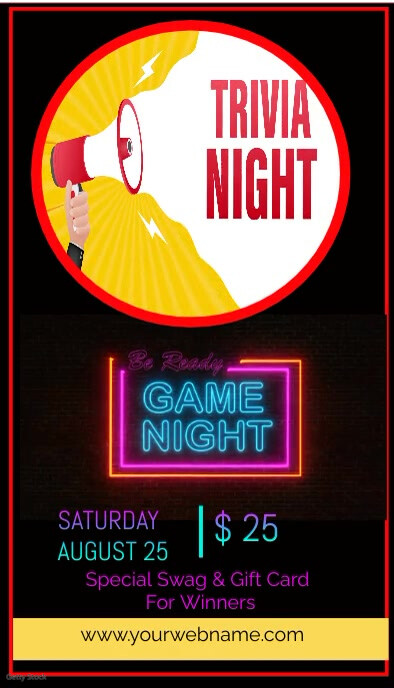 Trivia night, trivia ,event Визитная карточка template